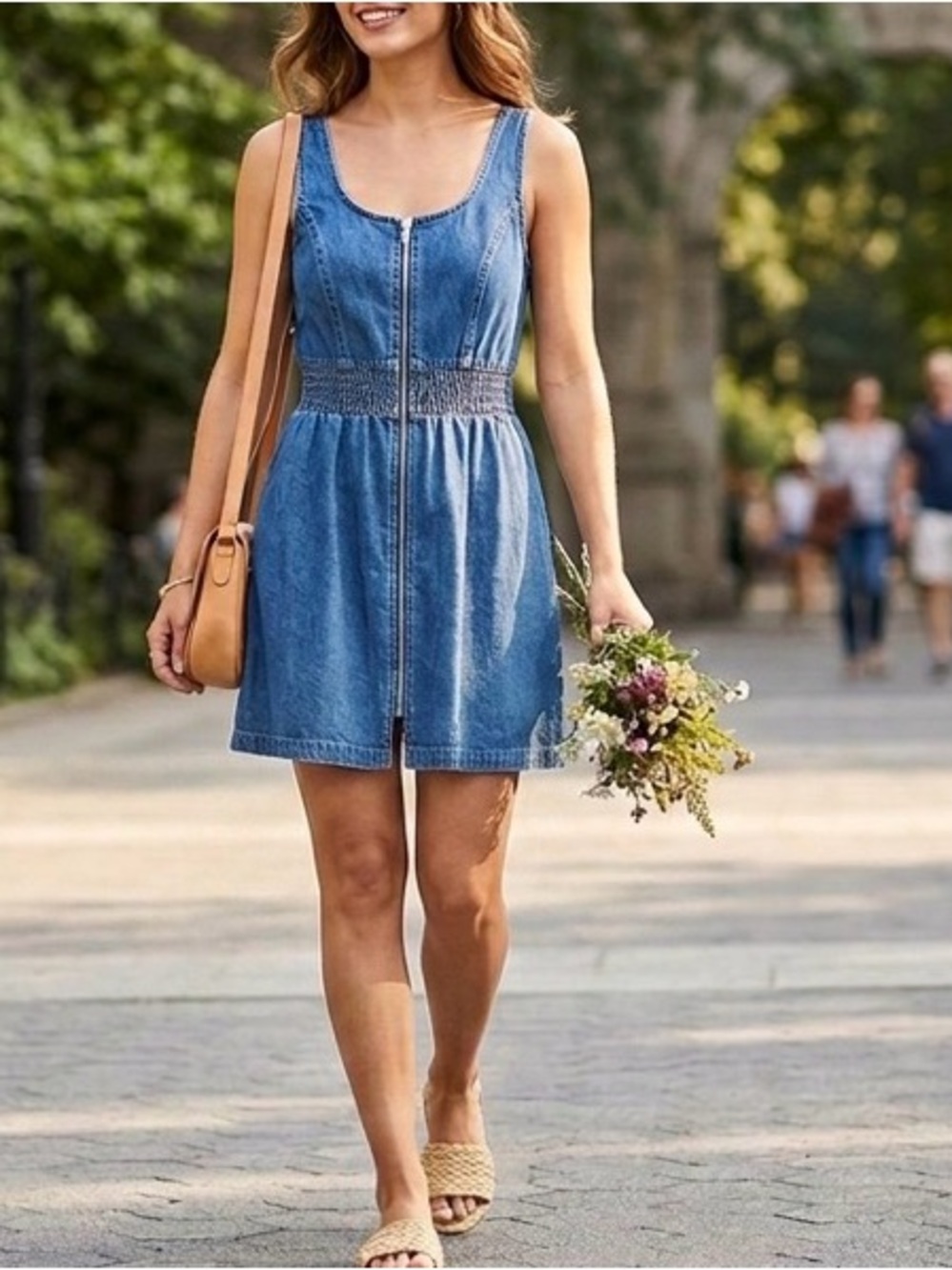 Heritage 1981 Chambray Zip-Front Sleeveless Mini Dress - Size M 0480